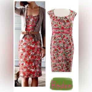 Boden Floral Midi Dress in Red and Green